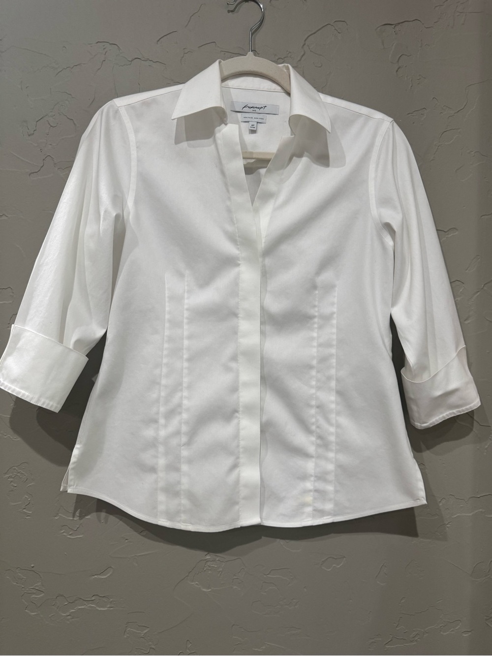 Foxcroft 100% Cotton Non-Iron Heritage White Fitted Button Front Shirt 4P Petite